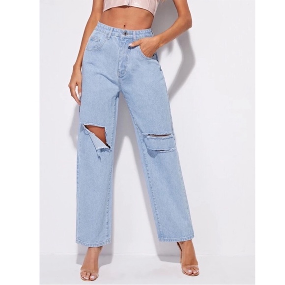 SHEIN Denim - BOGO shein- light washed straight leg distressed mid rise y2k denim jeans size L